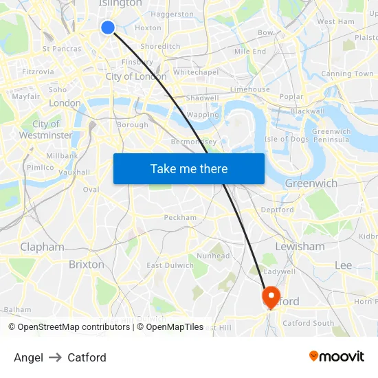 Angel to Catford map