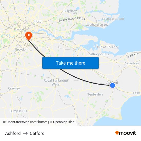 Ashford to Catford map