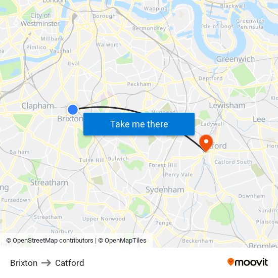 Brixton to Catford map