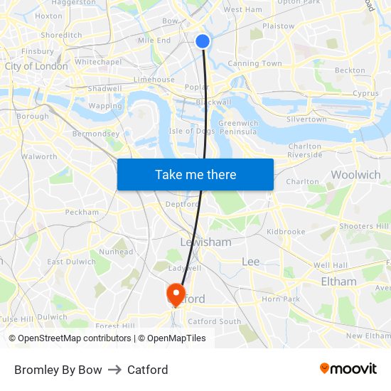 Bromley By Bow to Catford map