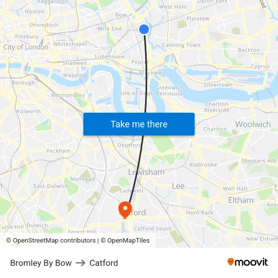 Bromley By Bow to Catford map