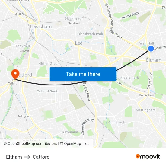 Eltham to Catford map
