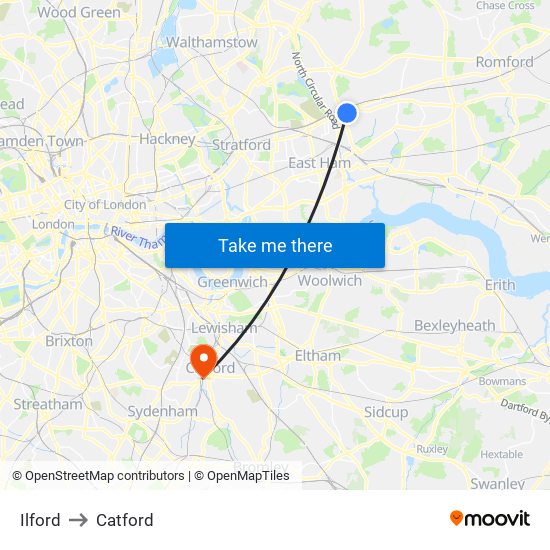 Ilford to Catford map