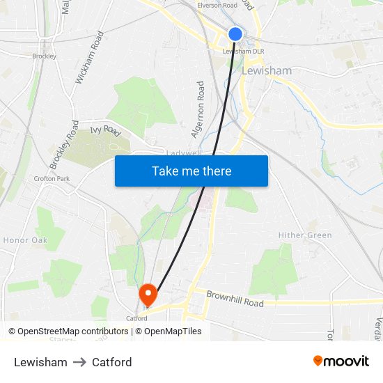 Lewisham to Catford map