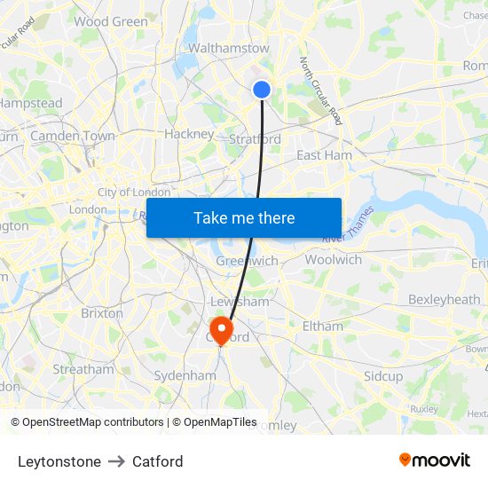 Leytonstone to Catford map