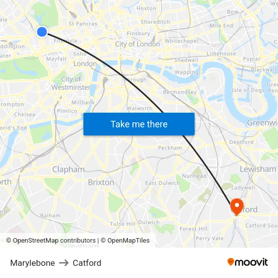 Marylebone to Catford map
