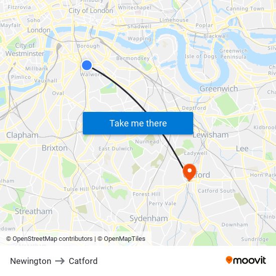 Newington to Catford map