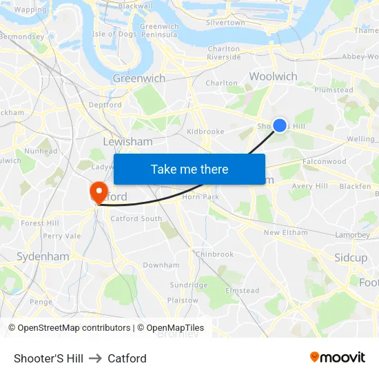 Shooter'S Hill to Catford map