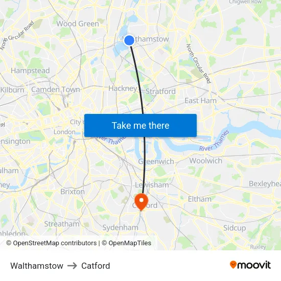 Walthamstow to Catford map