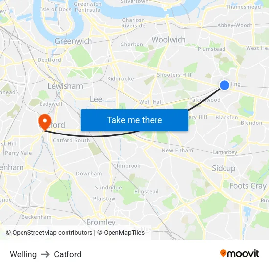 Welling to Catford map