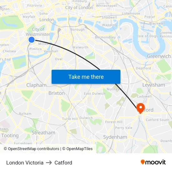 London Victoria to Catford map