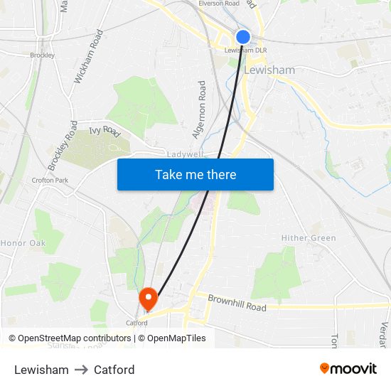 Lewisham to Catford map