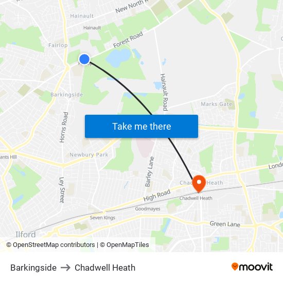 Barkingside to Chadwell Heath map