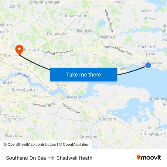 Southend-On-Sea to Chadwell Heath map