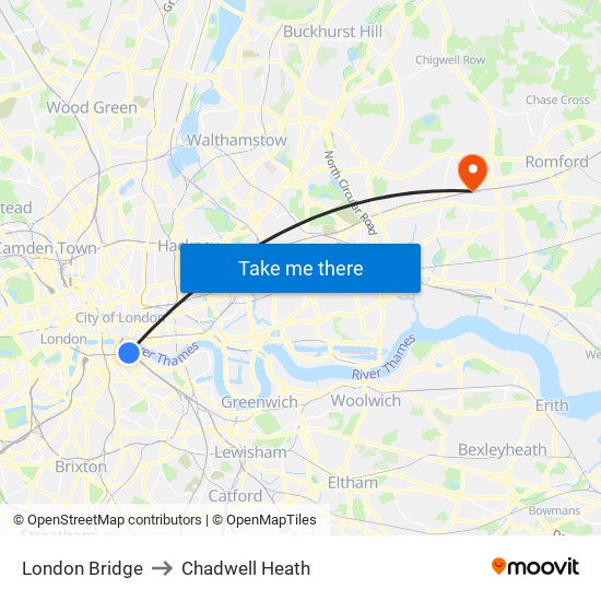 London Bridge to Chadwell Heath map