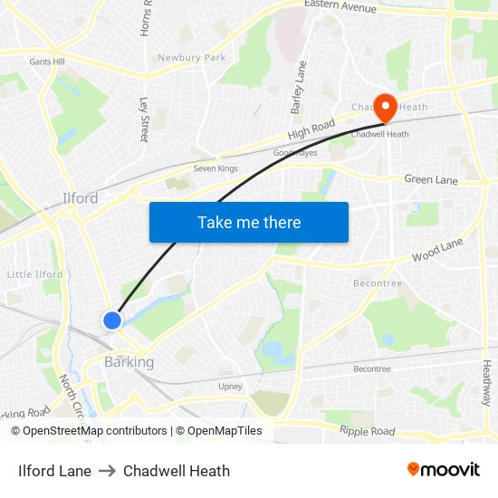 Ilford Lane to Chadwell Heath map