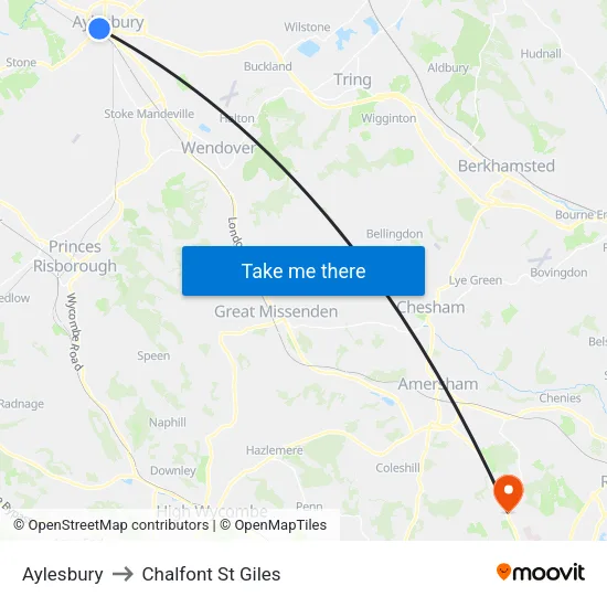 Aylesbury to Chalfont St Giles map