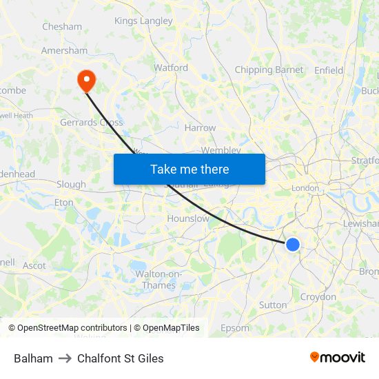 Balham to Chalfont St Giles map