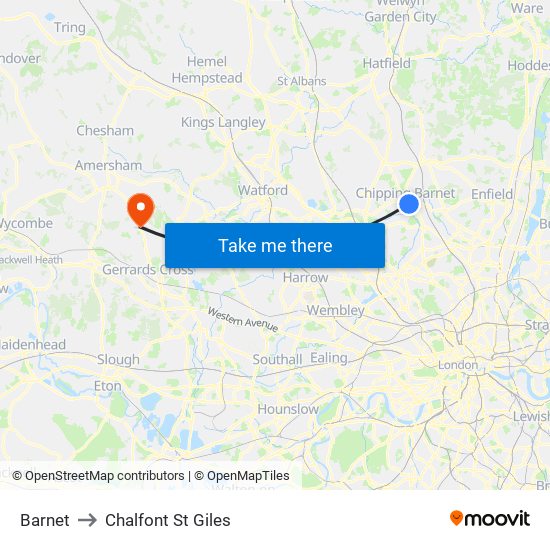 Barnet to Chalfont St Giles map