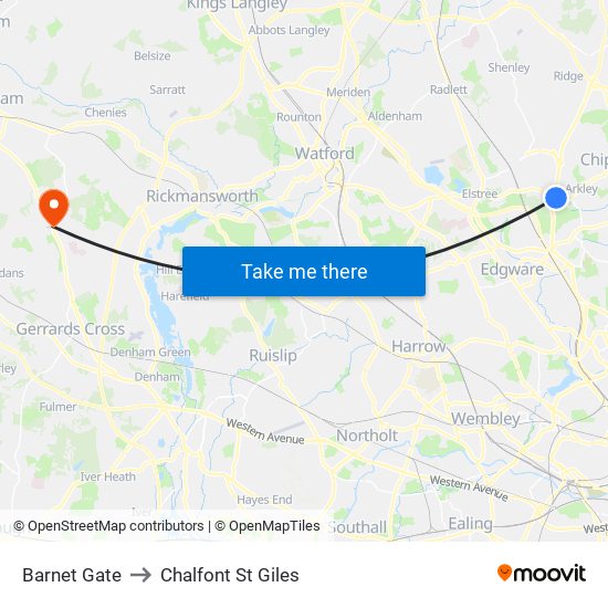 Barnet Gate to Chalfont St Giles map