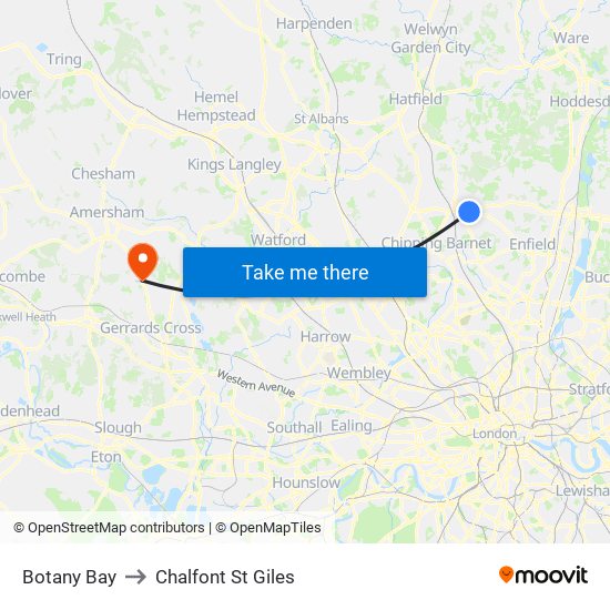 Botany Bay to Chalfont St Giles map