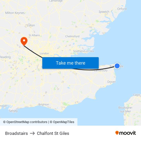 Broadstairs to Chalfont St Giles map