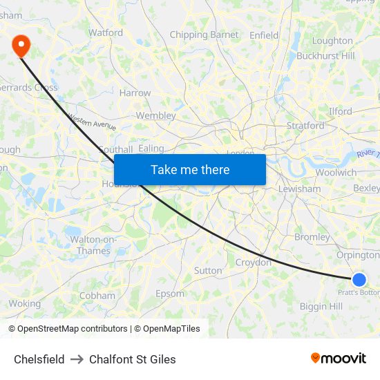 Chelsfield to Chalfont St Giles map