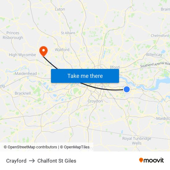 Crayford to Chalfont St Giles map