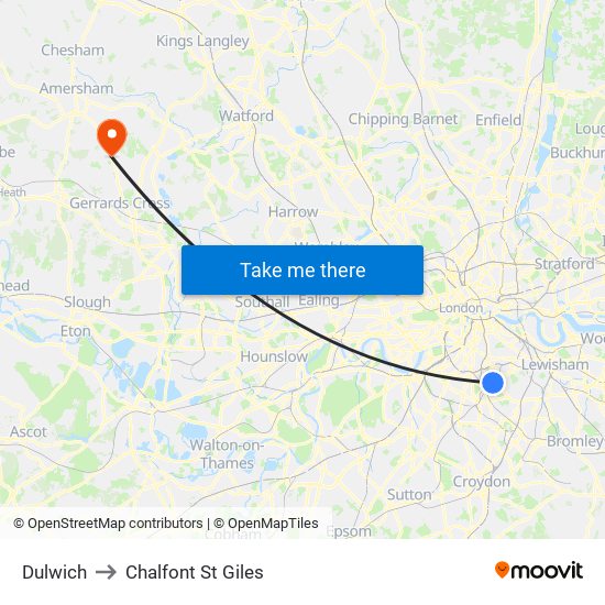 Dulwich to Chalfont St Giles map