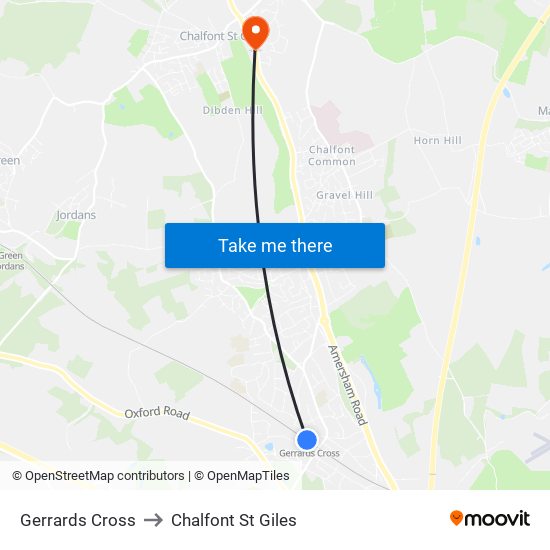 Gerrards Cross to Chalfont St Giles map