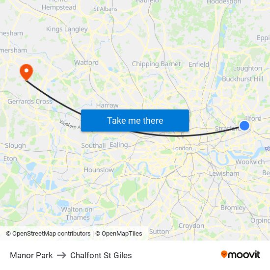 Manor Park to Chalfont St Giles map