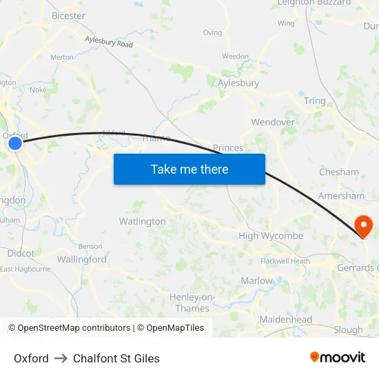 Oxford to Chalfont St Giles map