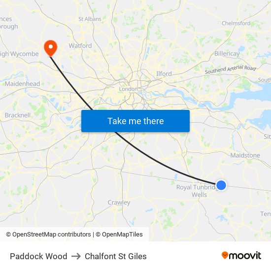Paddock Wood to Chalfont St Giles map