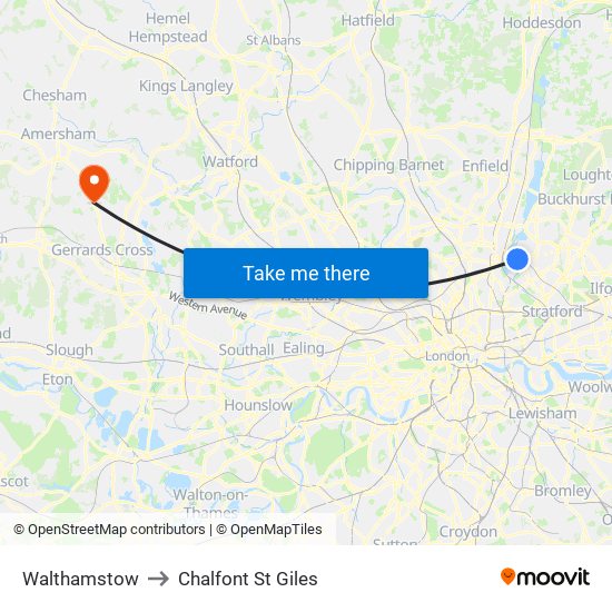 Walthamstow to Chalfont St Giles map