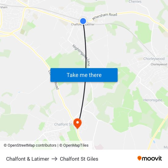 Chalfont & Latimer to Chalfont St Giles map