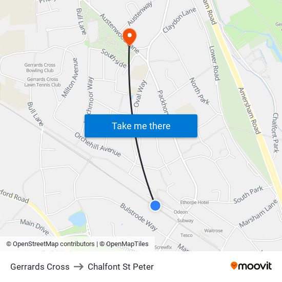 Gerrards Cross to Chalfont St Peter map