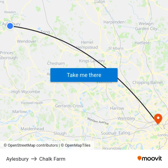Aylesbury to Chalk Farm map