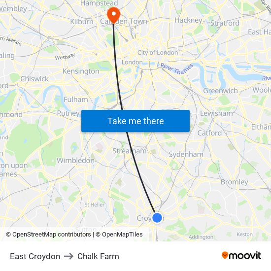 East Croydon to Chalk Farm map