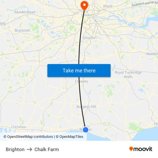 Brighton to Chalk Farm map