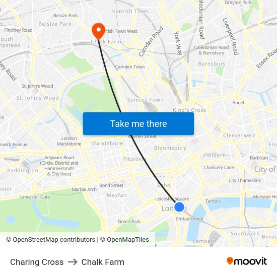 Charing Cross to Chalk Farm map