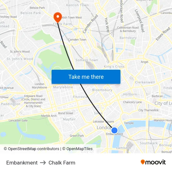 Embankment to Chalk Farm map