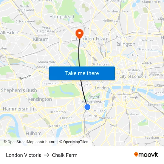 London Victoria to Chalk Farm map