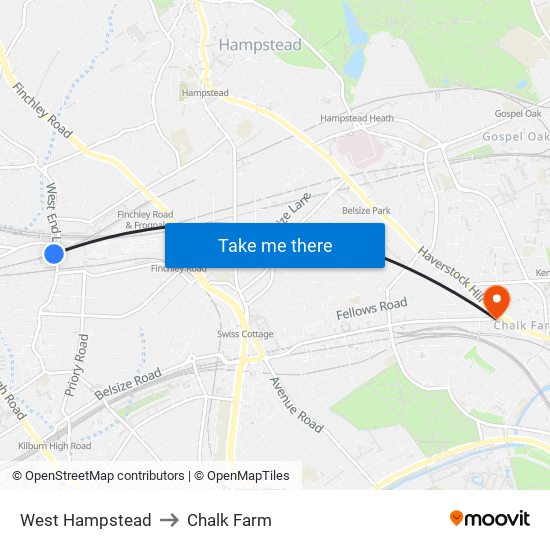 West Hampstead to Chalk Farm map