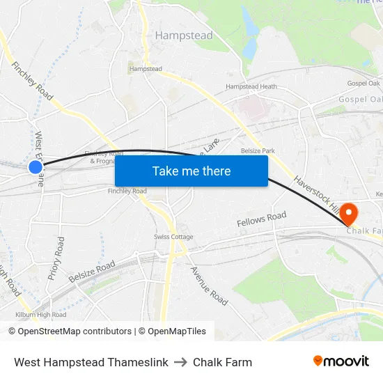 West Hampstead Thameslink to Chalk Farm map