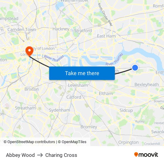 Abbey Wood to Charing Cross map