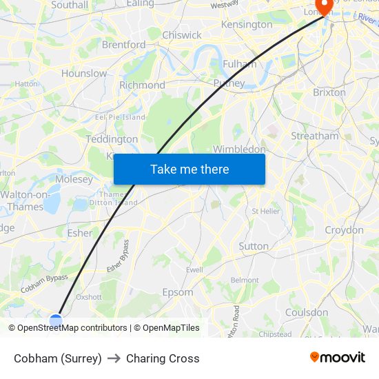 Cobham (Surrey) to Charing Cross map