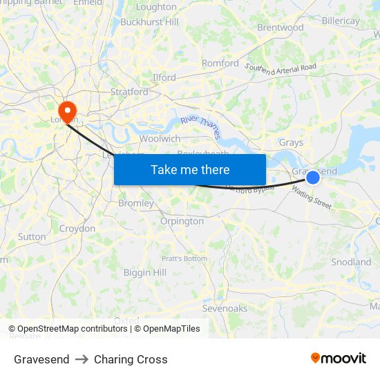 Gravesend to Charing Cross map