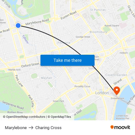 Marylebone to Charing Cross map