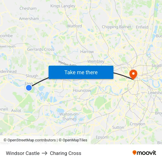 Windsor Castle to Charing Cross map