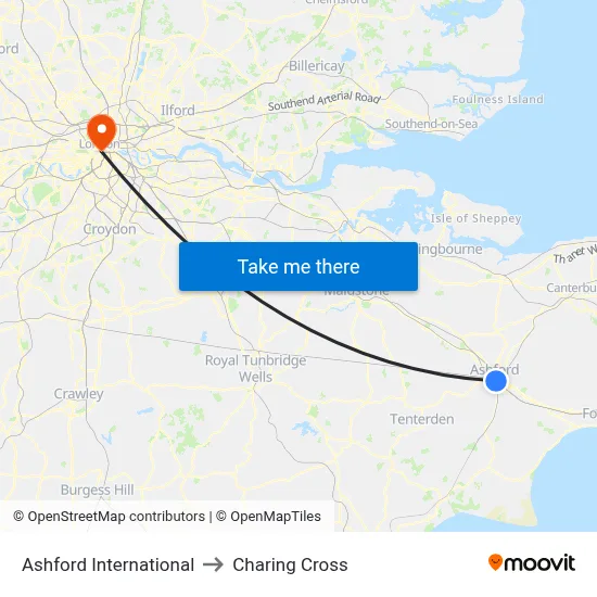 Ashford International to Charing Cross map